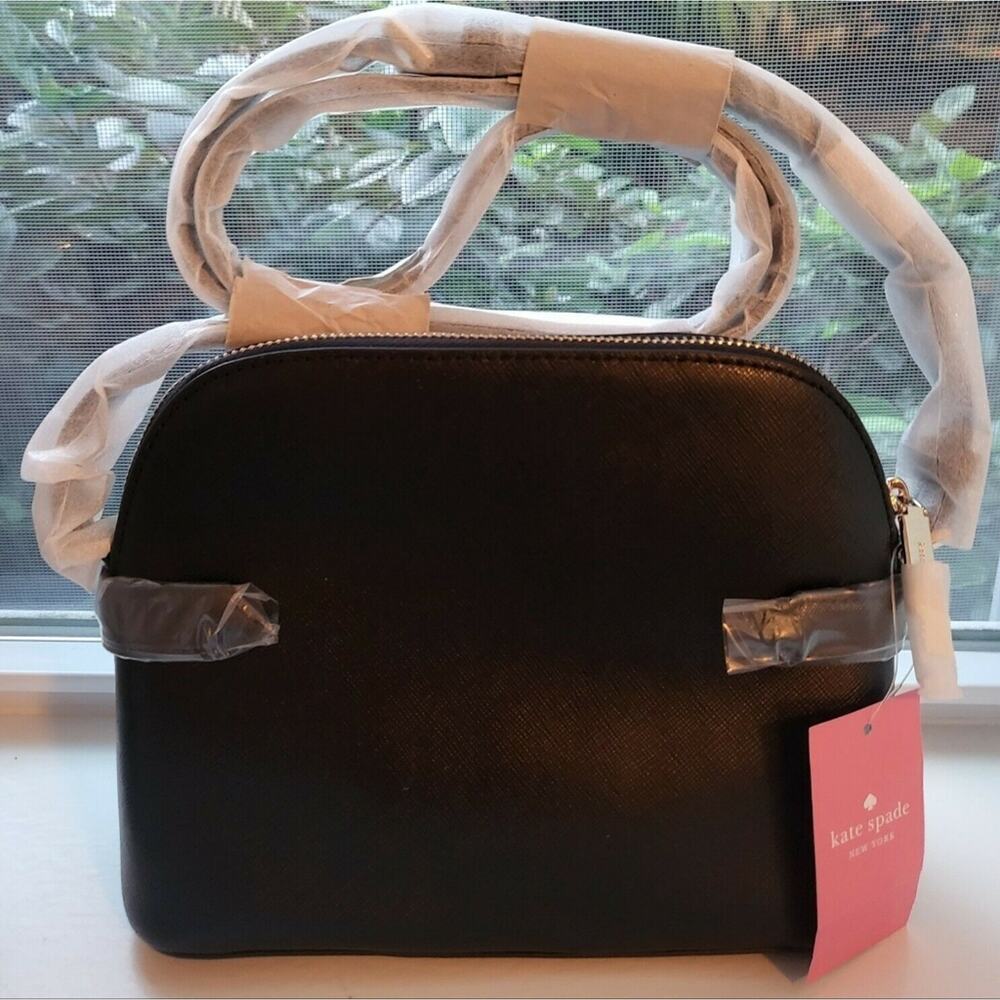 Kate Spade Staci Dome Satchel Crossbody Black Saffiano Leather Purse Handbag NEW - Picture 2 of 5